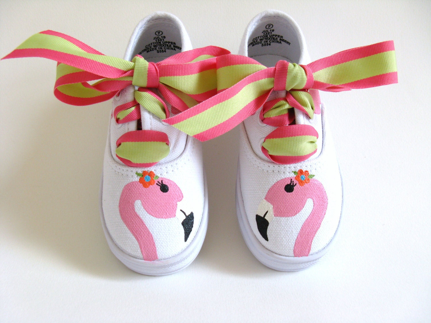 Girls Flamingo Shoes, Baby and Toddler, Hand Painted, Kids Bird Sneakers, Cotton Canvas