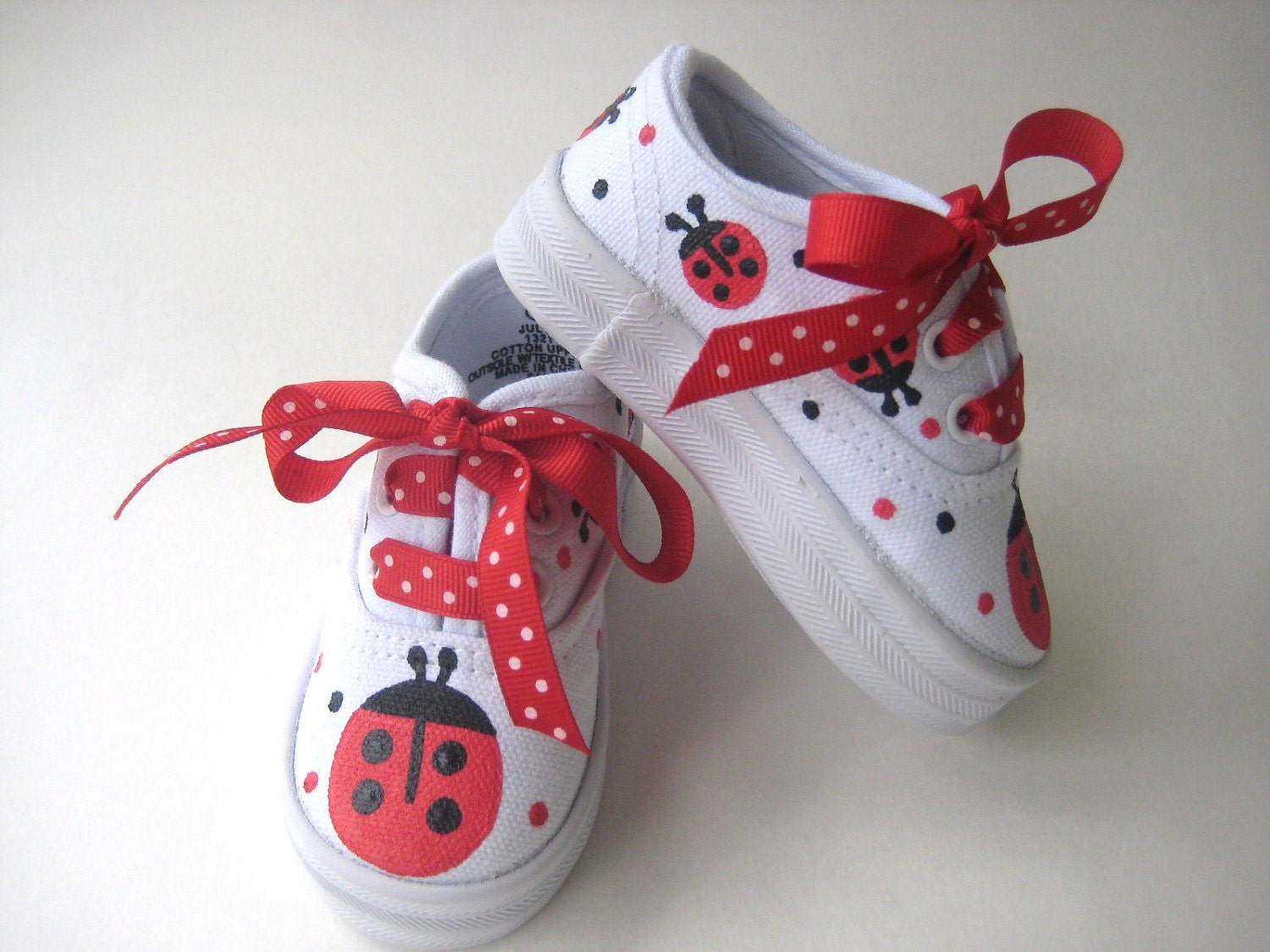 Girls Ladybug Shoes, Baby and Toddler, Hand Painted, Cotton Canvas, Kids Sneakers