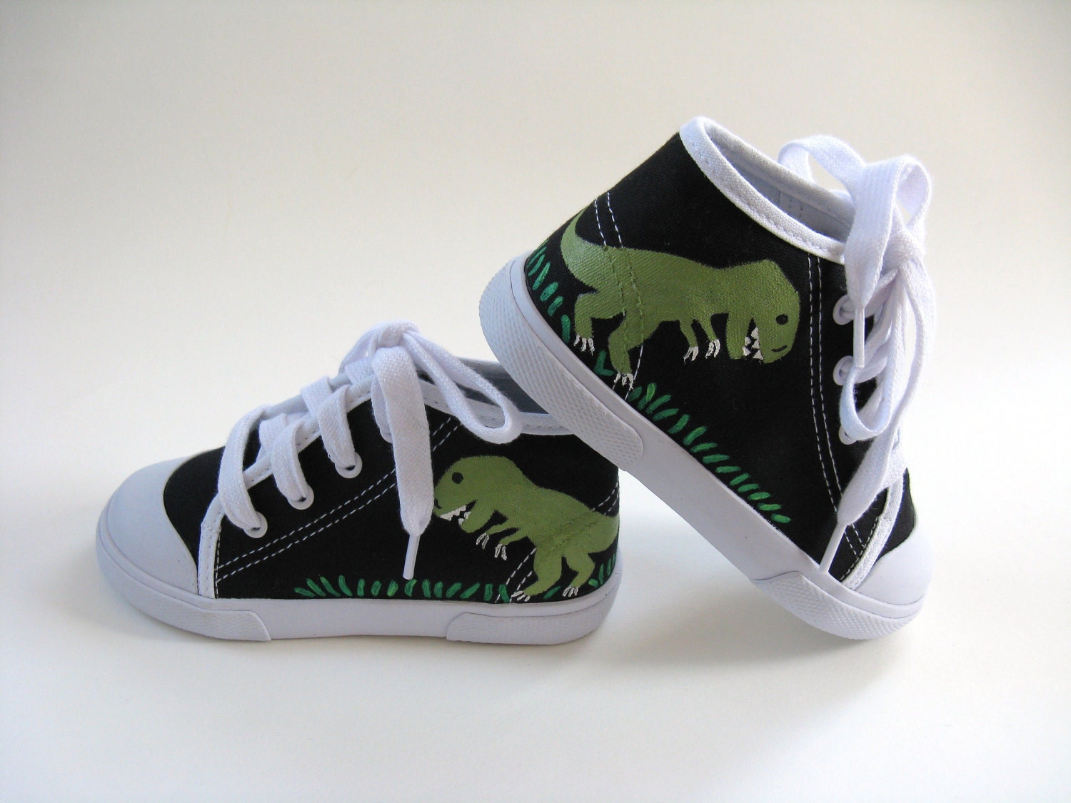 Boys Dinosaur Shoes, T Rex, Baby and Toddler, Hand Painted, Black Hi Top Sneakers