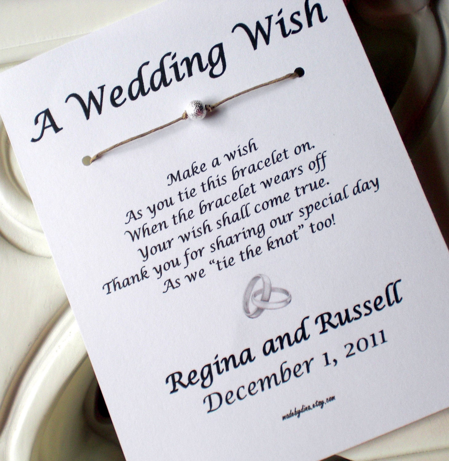Platinum Rings - A Wedding Wish - Wish Bracelet Wedding Favor Custom Made for You