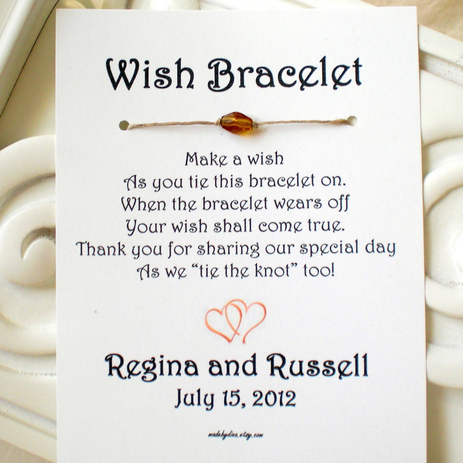 Two Hearts - A Wedding Wish with Heart - Wish Bracelet Wedding Favor Custom Made for You