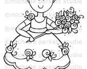 Digital stamp Image Birthday Roses Tiara Girl Cute Dress stamping scrapbooking cardmaking