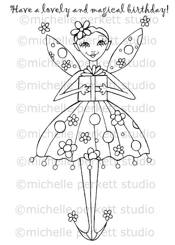 Digital Stamp Image Birthday Fairy Presents Stamping Cardmaking Scrapbooking