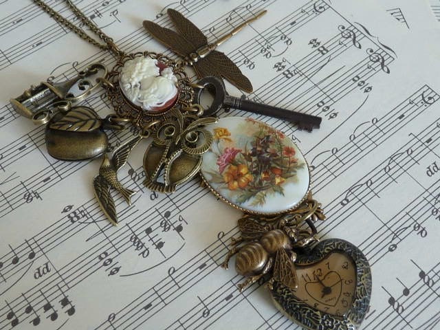The Squires Wife pocket watch necklace with new and vintage charms