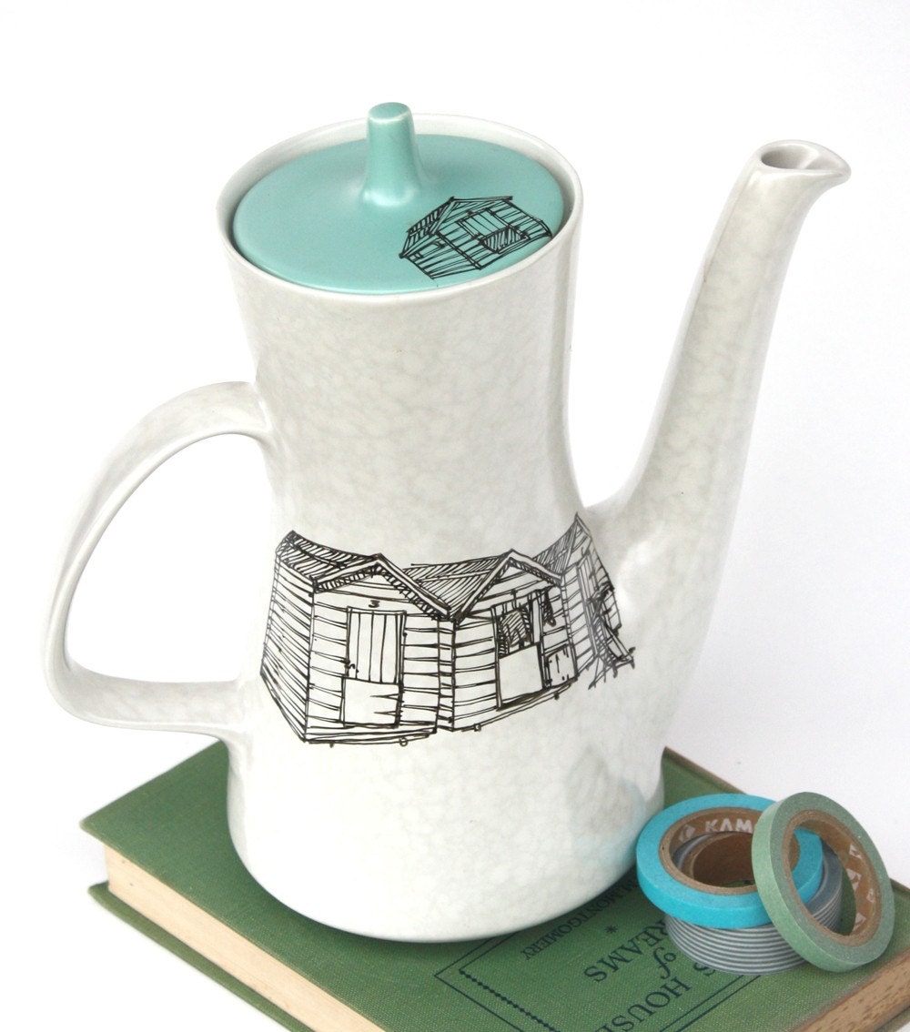 Reserved for Amity Poole Pottery Tea Pot, Seaside Beach Hut