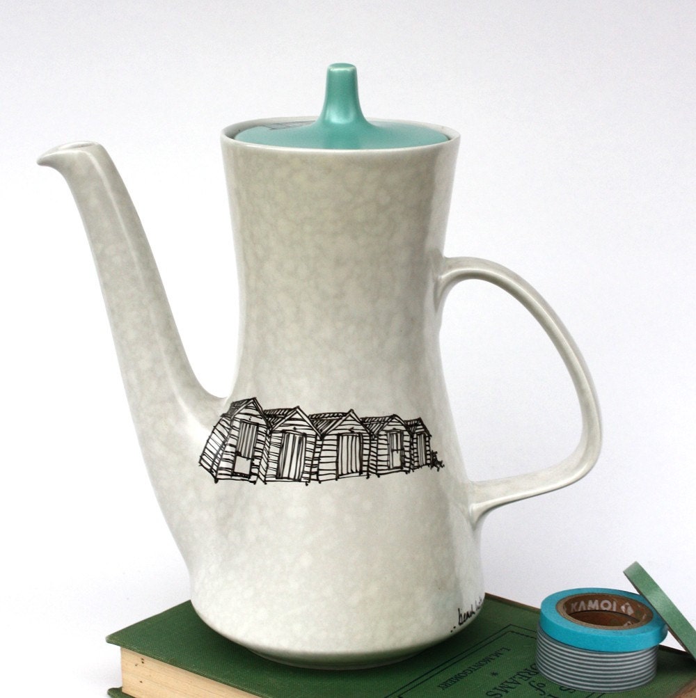 Reserved for Amity Poole Pottery Tea Pot, Seaside Beach Hut