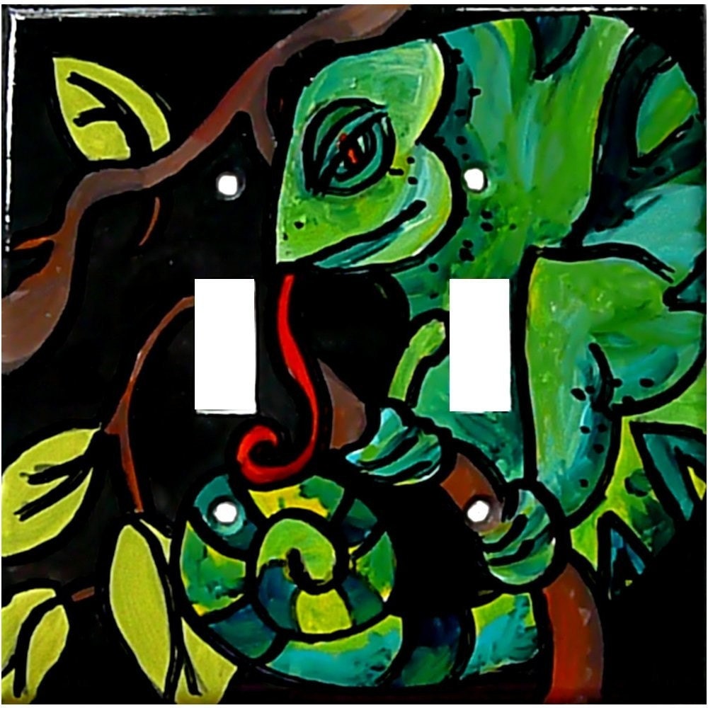 Chameleon with the Red Tongue - Original Hand Painted Switchplate (Light Cover)
