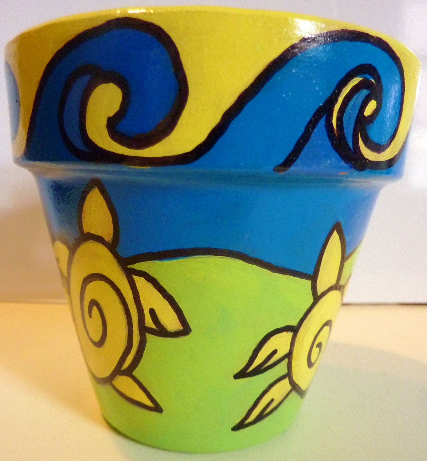 Sea Turtle Migration - 6" Original Hand Painted Flower Pot