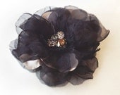 Black Silk Chiffon and Champagne Silk Satin Swarovski Rhinestone Beading Hair Clip - SAMPLE SALE