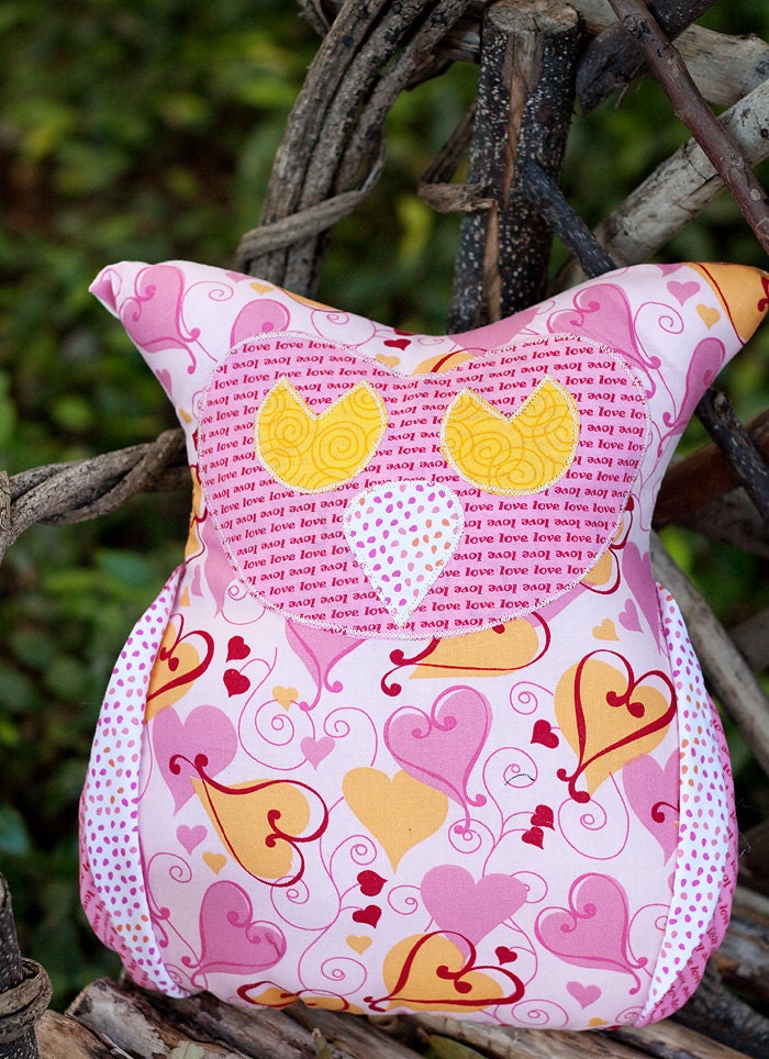 Olivia Owl Pillow-Valentine Hearts and Love Print-Home Decor or Throw Pillow/On- Sale