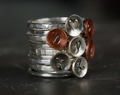 Stacking Silver Initial Rings with Silver or Copper, Set of 5 rings