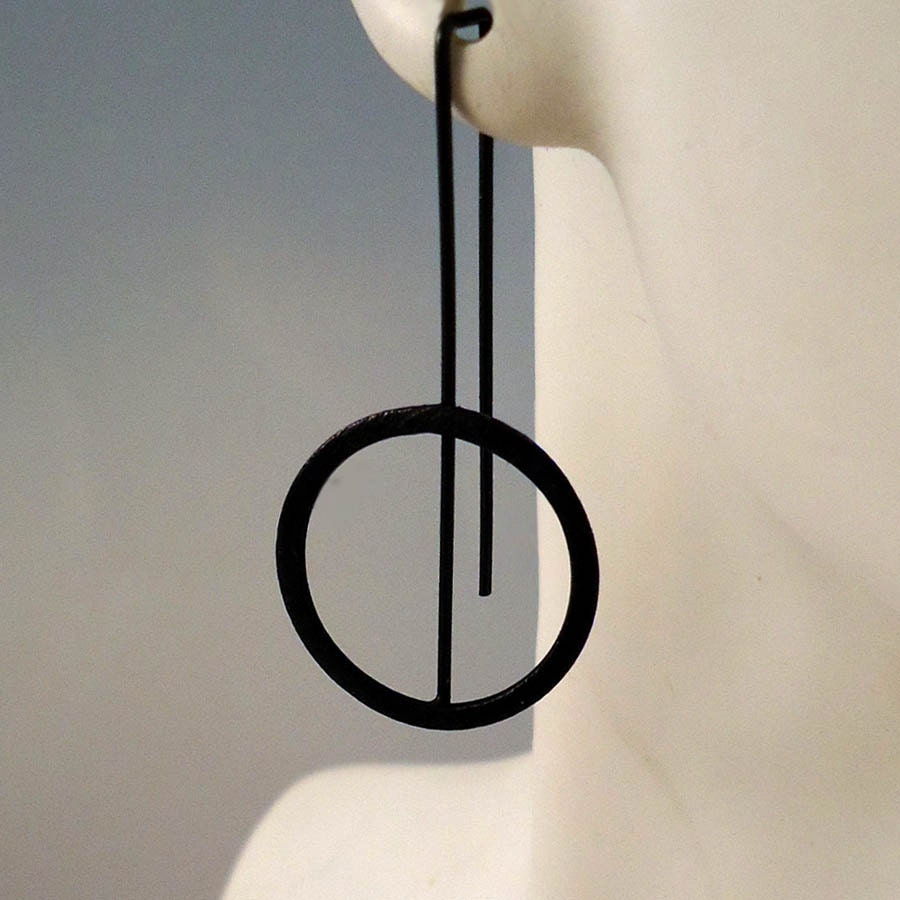 Modern Minimalist Silver Earrings - Contemorary, Geometric, Black