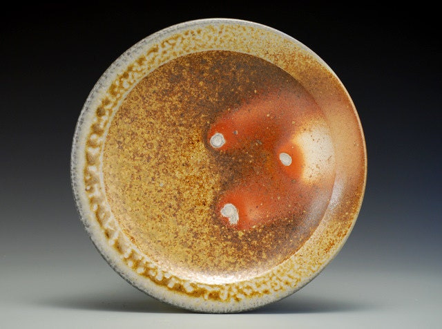 Small Plate, earth tones, handmade wheel thrown porcelain, wood and soda fired