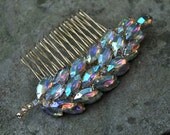 Authentic Designer Vintage  Aurora Borealis Rhinestone Brooch Hair Comb in Autumn Colors