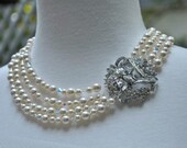 Eliza Heirloom Vintage  Rhinestone and Pearl 4 Strand Necklace