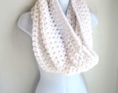 White Infinity Scarf Cowl Snow White, Cottonball White, Extra Large Chunky Scarf   BOGO