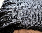 Throw Blanket Crocheted with Fringe- Lap Size Black Blanket, Afghan, Home Decor, Bedroom, Black Interior Palate-Made to order