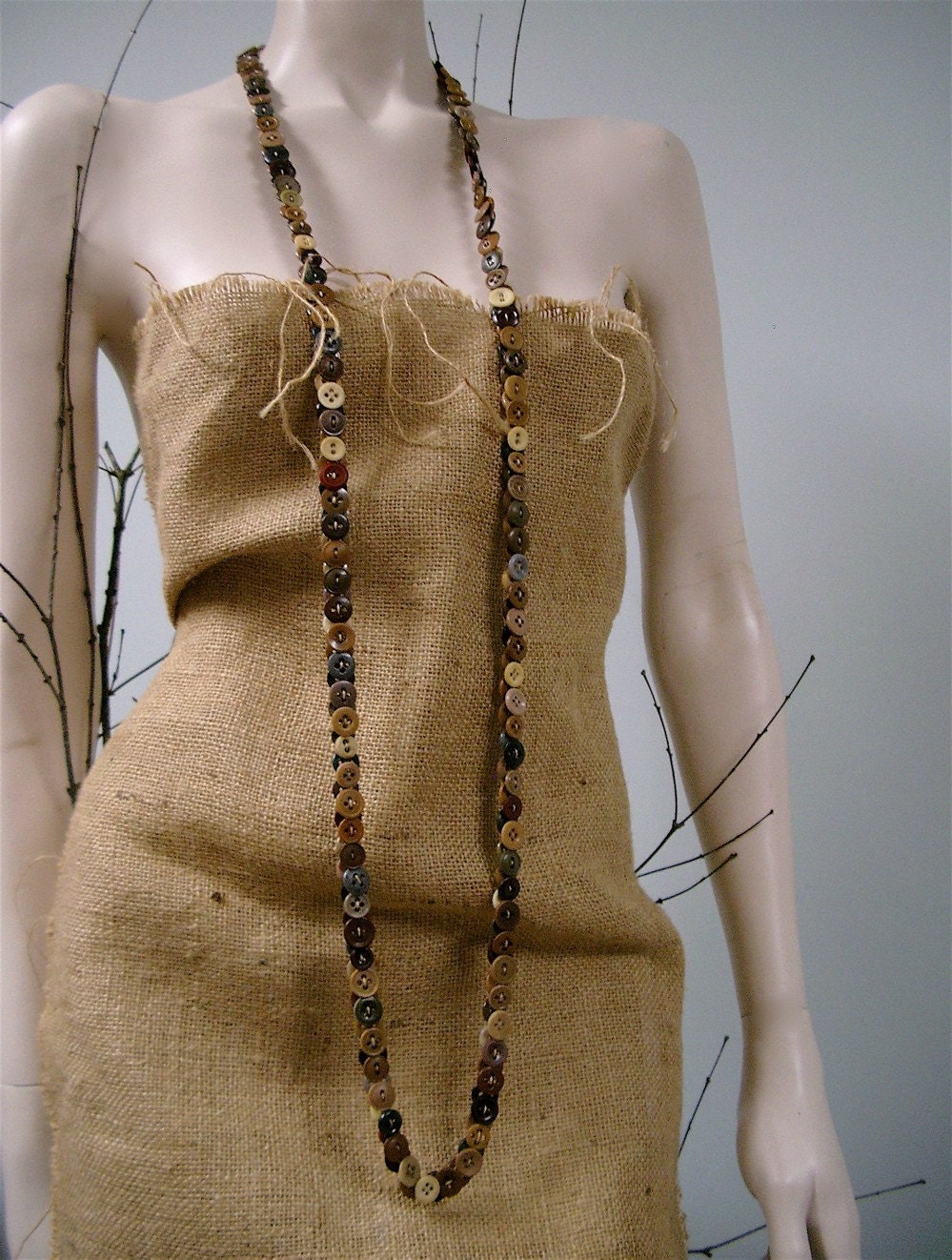 Vintage Button Necklace - PEBBLE BEACH - Earthy Browns, Greys, Yellow Ochres, Brick Reds