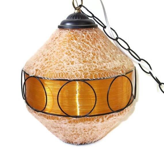 Vintage Orange Spaghetti Spun Glass Swag Lamp Retro Spaghetti Light  Home Decor Lighting