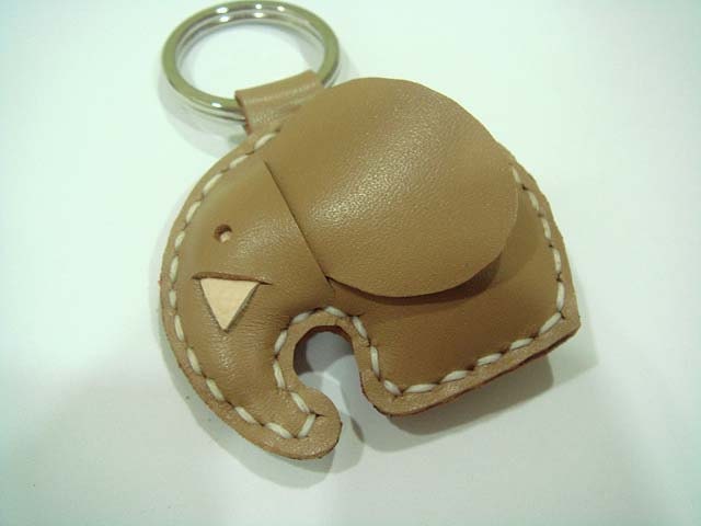 Leather Keychain - Laura the Elephant Leather Charm ( Light Brown )
