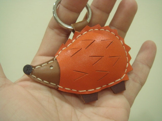 Leather Keychain - Heather the Hedgehog Leather Charm ( Orange )