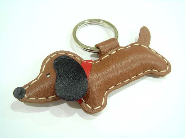 Jemma the dachshund Leather Keychain ( Brown )