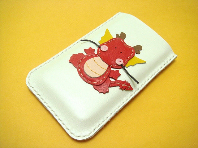 Puff the Magic Dragon iPhone Leather Case ( White / Red )