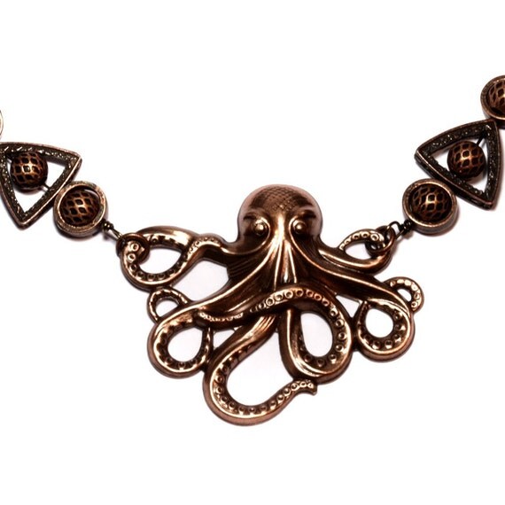 Steampunk Jewelry - Necklace - Copper Tone Octopus - Designs Exclusively by CatherinetteRings