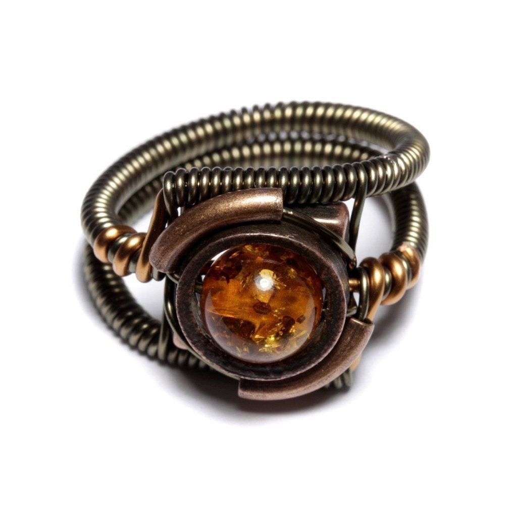 Steampunk Jewelry - Ring - Copper Amber (Custom size available - see description)