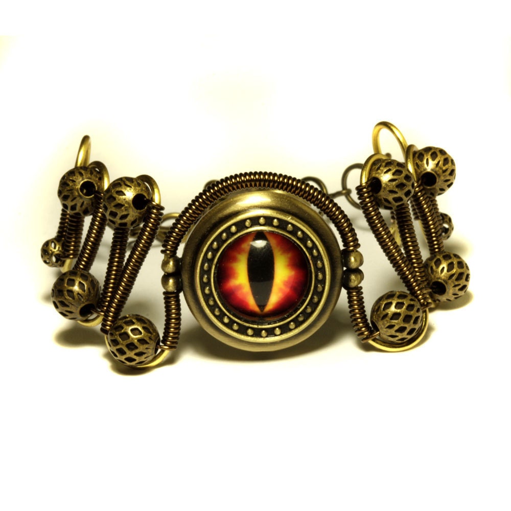 Steampunk Jewelry - Brass Fire Dragon Eye Bracelet
