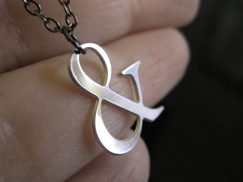 Ampersand Necklace Silver Tone Polished Stainless Steel Typography Necklace