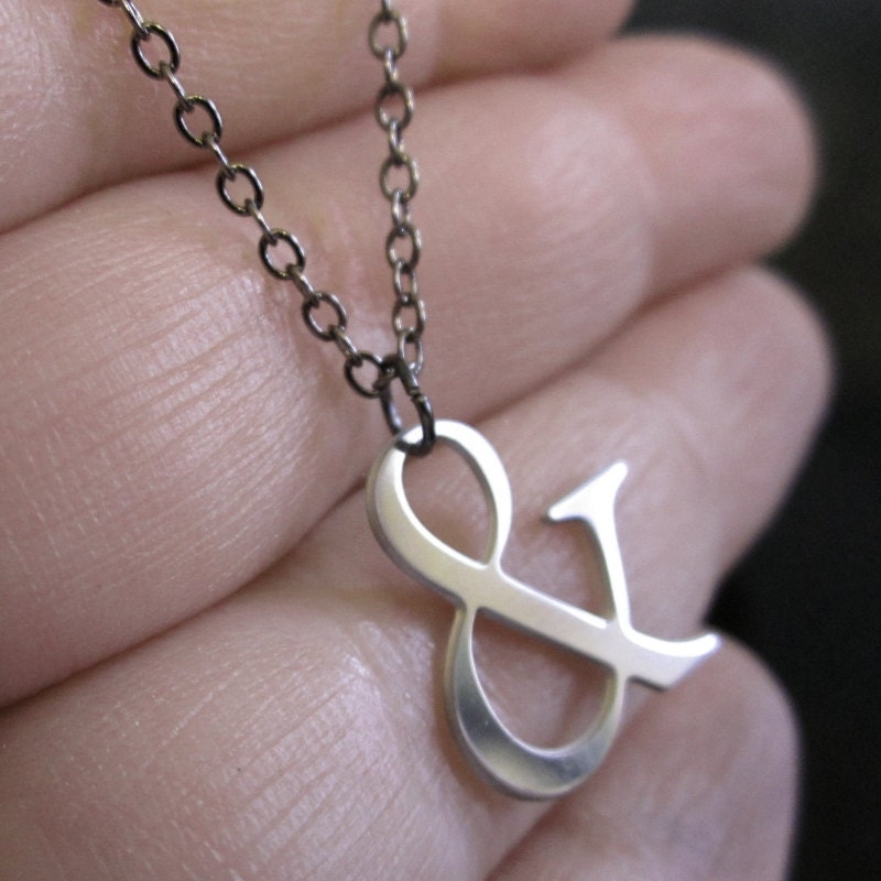 Ampersand Necklace Silver Tone Polished Stainless Steel Typography Necklace