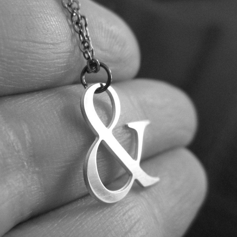Ampersand Necklace Silver Tone Polished Stainless Steel Typography Necklace