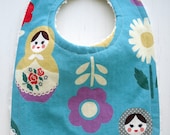 IMPORTED Russian Nesting Dolls Bib with Chenille and Pearl Snap - Japanese Import