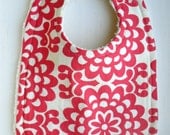 Cherry Wallflower - Infant to Toddler Bib with Chenille and Pearl Snap - Red White - Amy Butler