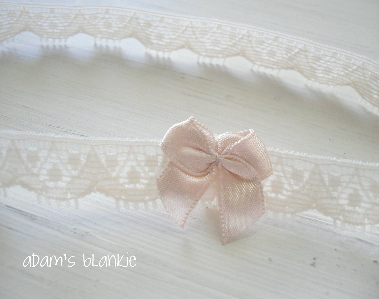 Petitely Sweet - Vintage Inspired Baby Girl Lace Headband - Satin Nude Bow - Cream Ivory - Girls Baby Infant Adults Newborn Photo Prop