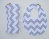 Gray CHEVRON Bib and Burp Set - Chenille and Pearl Snap - or Choose Aqua or Yellow