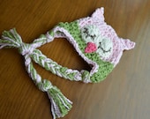 Sleeping Owl  Girl Earflap Hat - Photo Prop - Size 3-6 months
