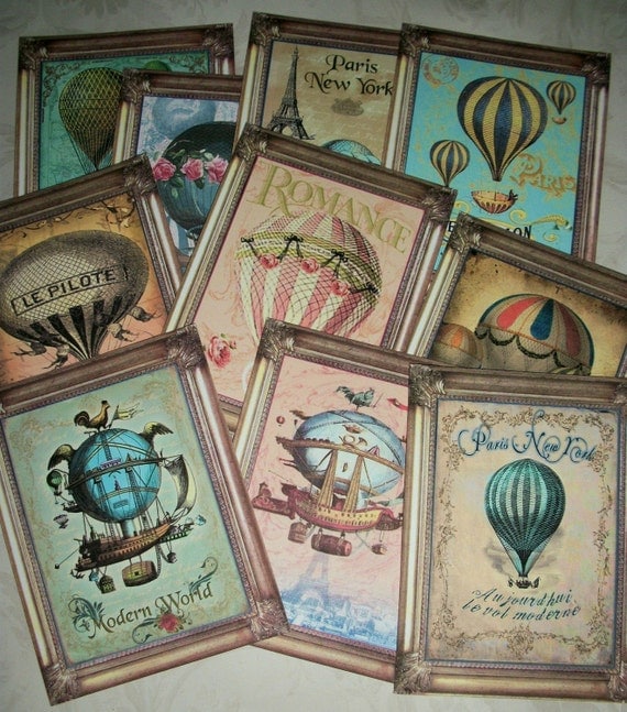 HOT AIR BALLOONS - A set of 12 flat notecards with envelopes - V 19