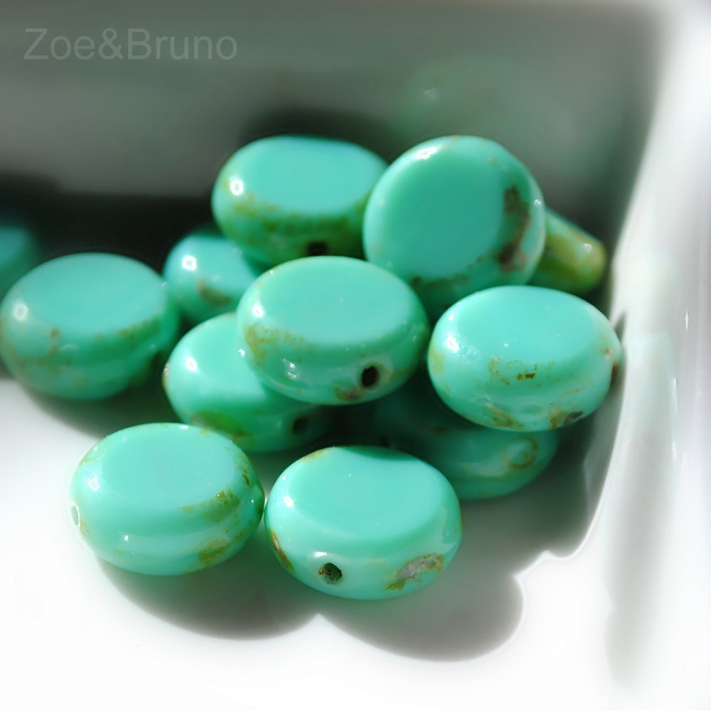 10 Stepping Stones - Czech Glass Turquoise Coin Beads