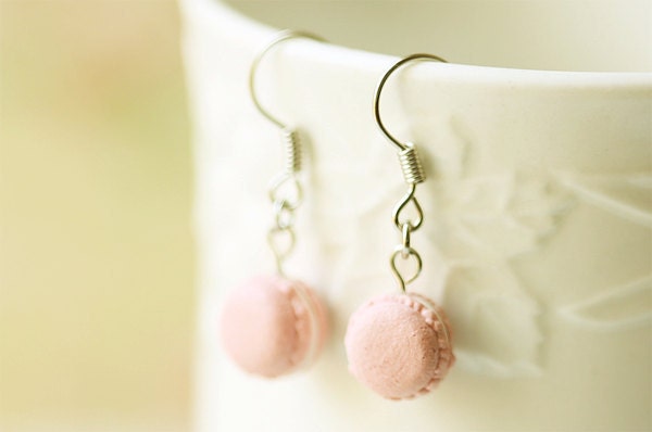 Miniature Food Jewelry - Soft Pink French Macaron Earrings - Gift For Her