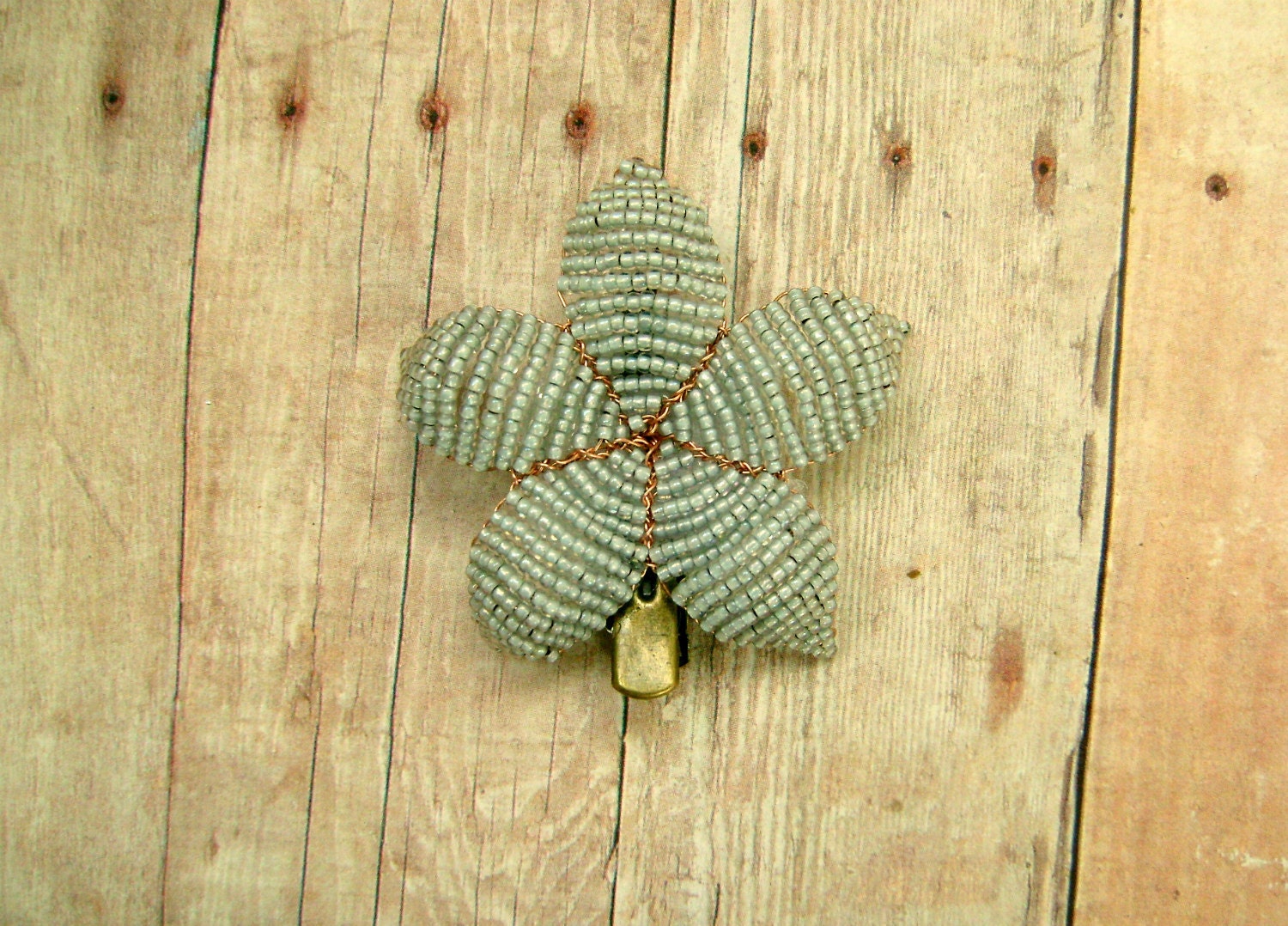 Beaded Flower Hair Clip Light Gray - Ododo Originals
