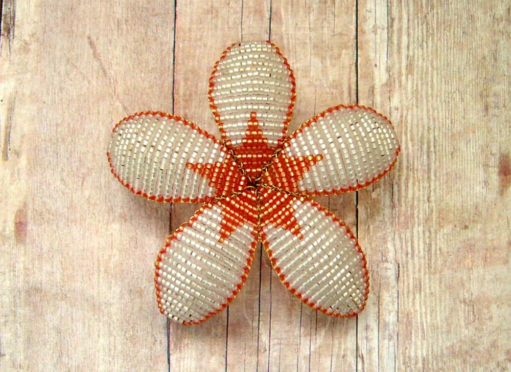 Hair Clip or Brooch Pin - Fire and Ice Art Deco Style Beaded Flower Hair Clip Bridal - Ododo Originals