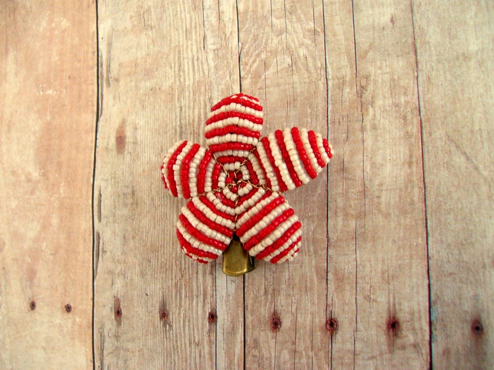 Flower Hair Clip Candy Cane Red and White- Ododo Originals