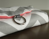 Jewelry Organizer Travel Roll Clutch - Grey and White Chevron with Coral