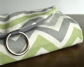 Jewelry Roll Travel Organizer Clutch - Chevron Zigzag in Grey and Green