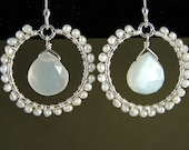 Freshwater Pearl and White Moonstone Hoop Earrings