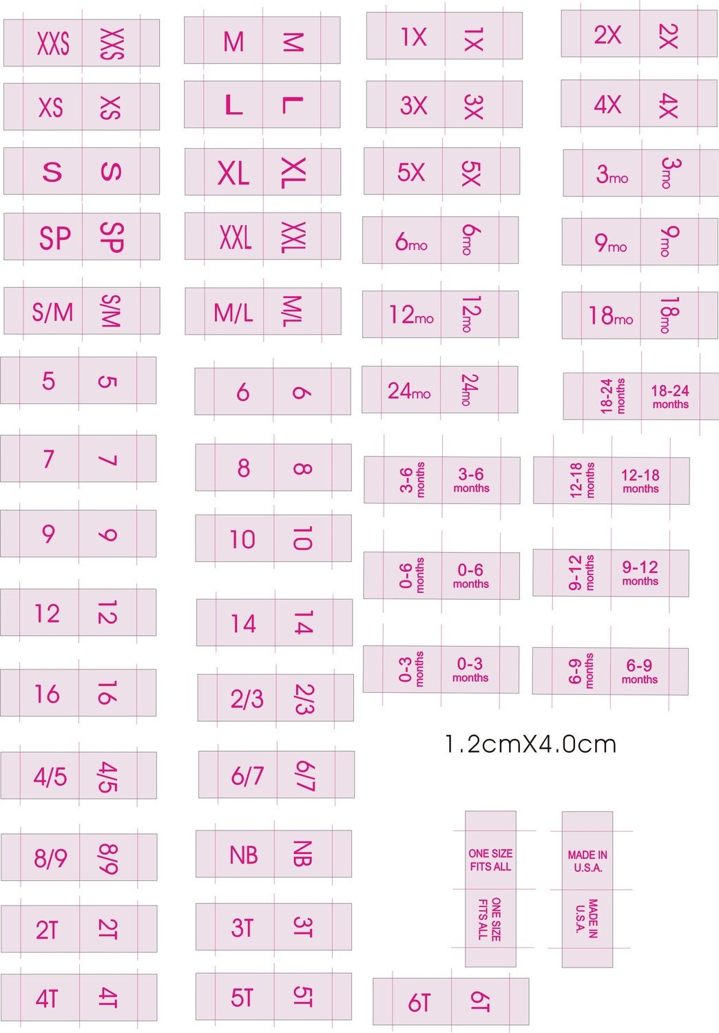 200 Premium Woven Label size tag Combo 2T, 3T, 4T, 5, 6, 7, 0-3 m, 0-6 m, 3-6 m, 6-9 m, 6-12 m, xxs, xs, s, m, L,and More Choose ur sizes