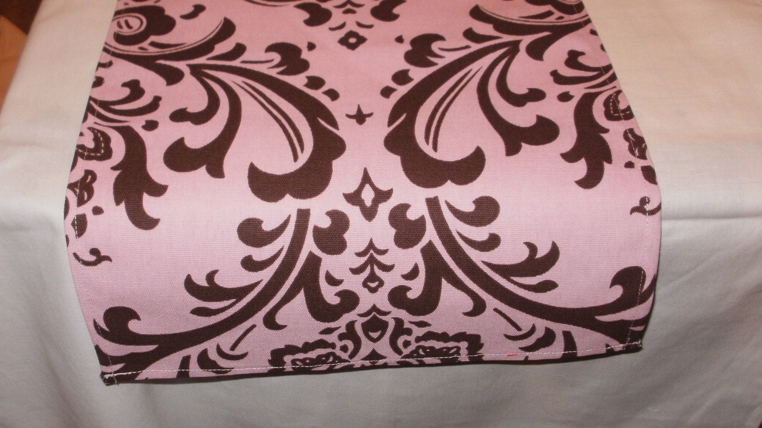 Damask TABLE RUNNER Traditions Chocolate Brown Damask On Pink Wedding Bridal