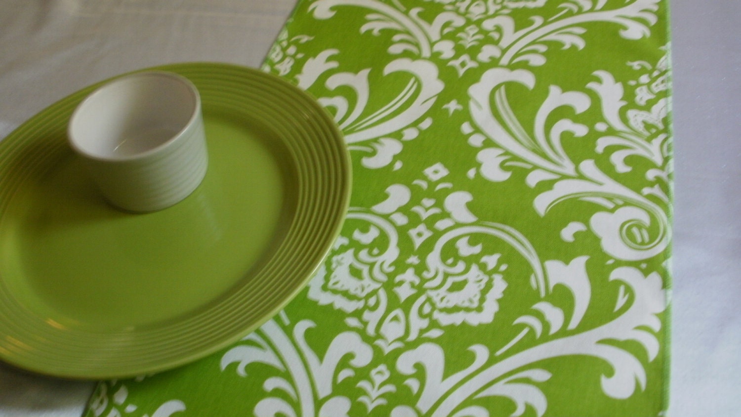 TABLE RUNNER Chartreuse Damask Table Runners  Lime Green Traditions Osborne or Any Print in Shop
